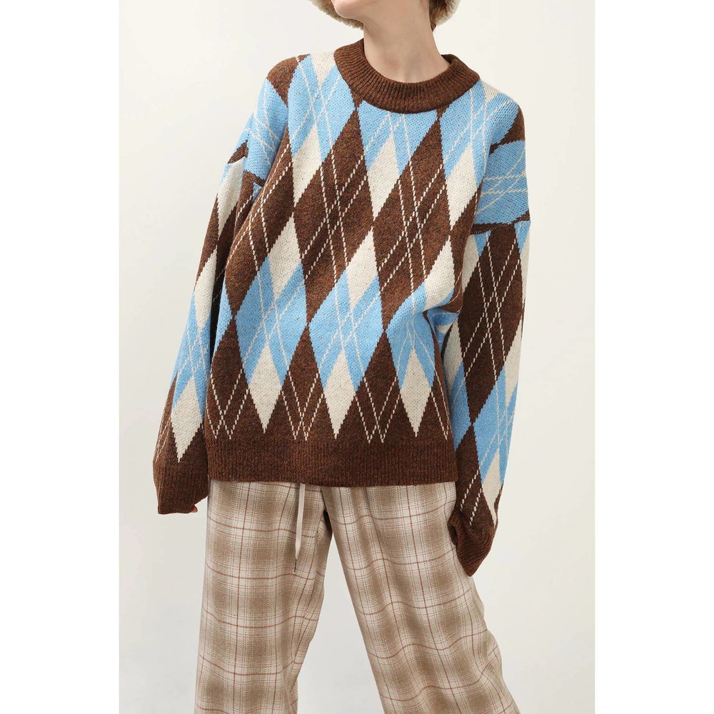 Storets Avery Argyle Sweater Brown Women's S/M NWOT